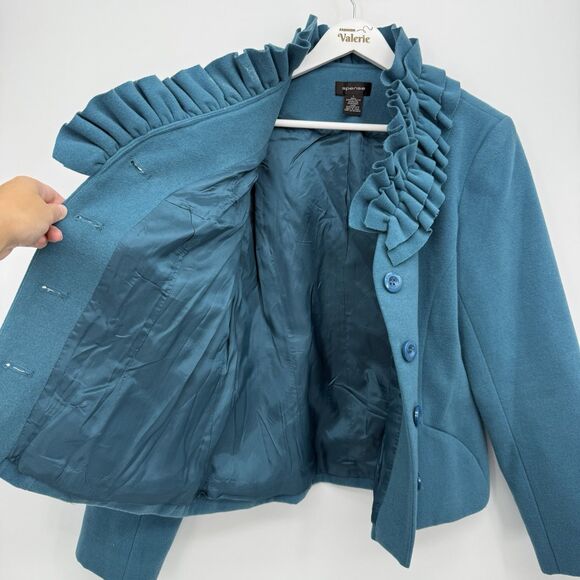 Spense Turquoise Blue Felt Soft Blazer Jacket Ruffle Y2k Size Large - Picture 9 of 9